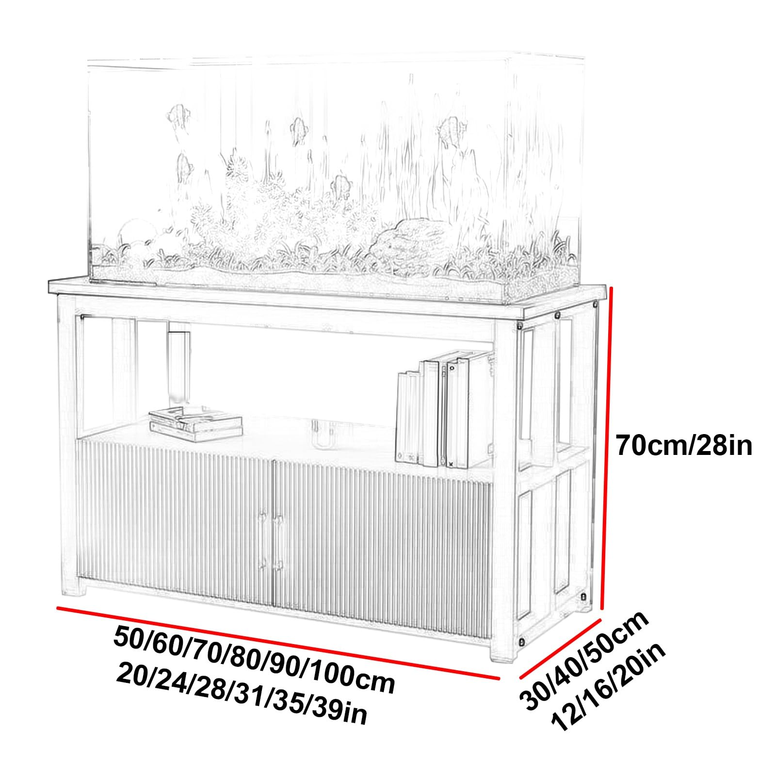 Stojak na Akwarium, Nośność 800 Kg, Stojak na Akwarium z Otwartą Półką i Szafką, Stojaki na Terrarium do Nowoczesnego Wystroju Domu/biura(Yellow,80x50x70cm)