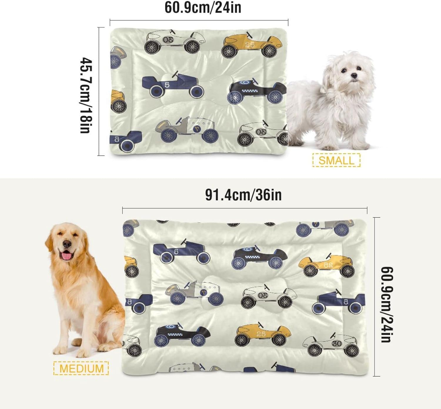 review Race Cars Dog Bed Cat Bed Soft Washable Pet Crate Mat Non Slip Comfortable Durable Dog Crate Bed for Medium Large Small Dogs Cats, 24 x 36 Inch