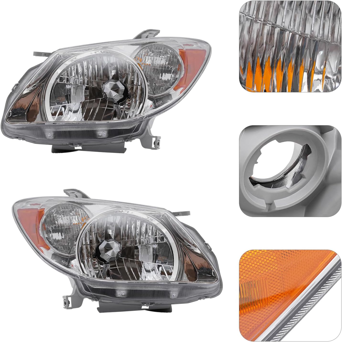 Headlamps Assembly Headlights Compatible with Pontiac Vibe Wagon 2005 2006 2007 2008 2PC Left and Right With Bulb Headlamps Assembly Headlights 88973539 88973540
