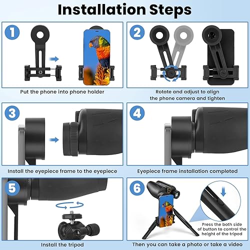 Miniatura 5 de Prismáticos HD de 25 x 30 para adultos con adaptador universal de teléfono, trípode y adaptador de trípode, binoculares de visión grande con