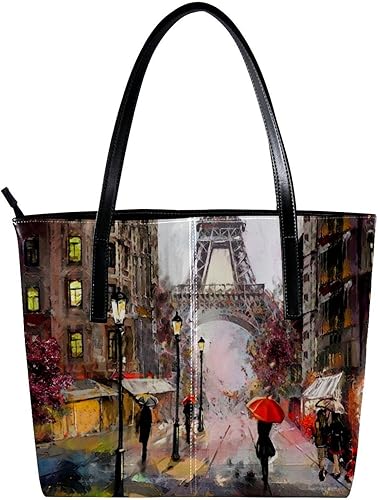 Miniatura 2 de Bolsos de mano de lobo de pintura para mujer, monederos grandes, bolso de mano de cuero, bolso de hombro escolar