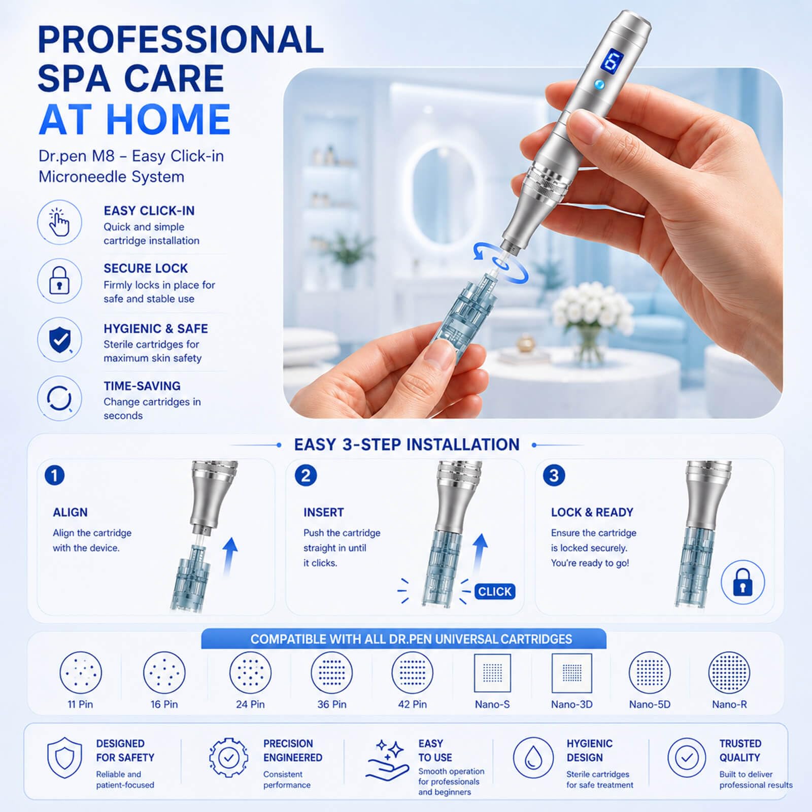 Dr Pen Ultima M8 / M7S Lot de 30 cartouches de rechange d'origine 36 broches stériles et hygiéniques à usage unique pour une peau lisse, uniforme et éclatante Compatible avec les appareils Dr Pen M8
