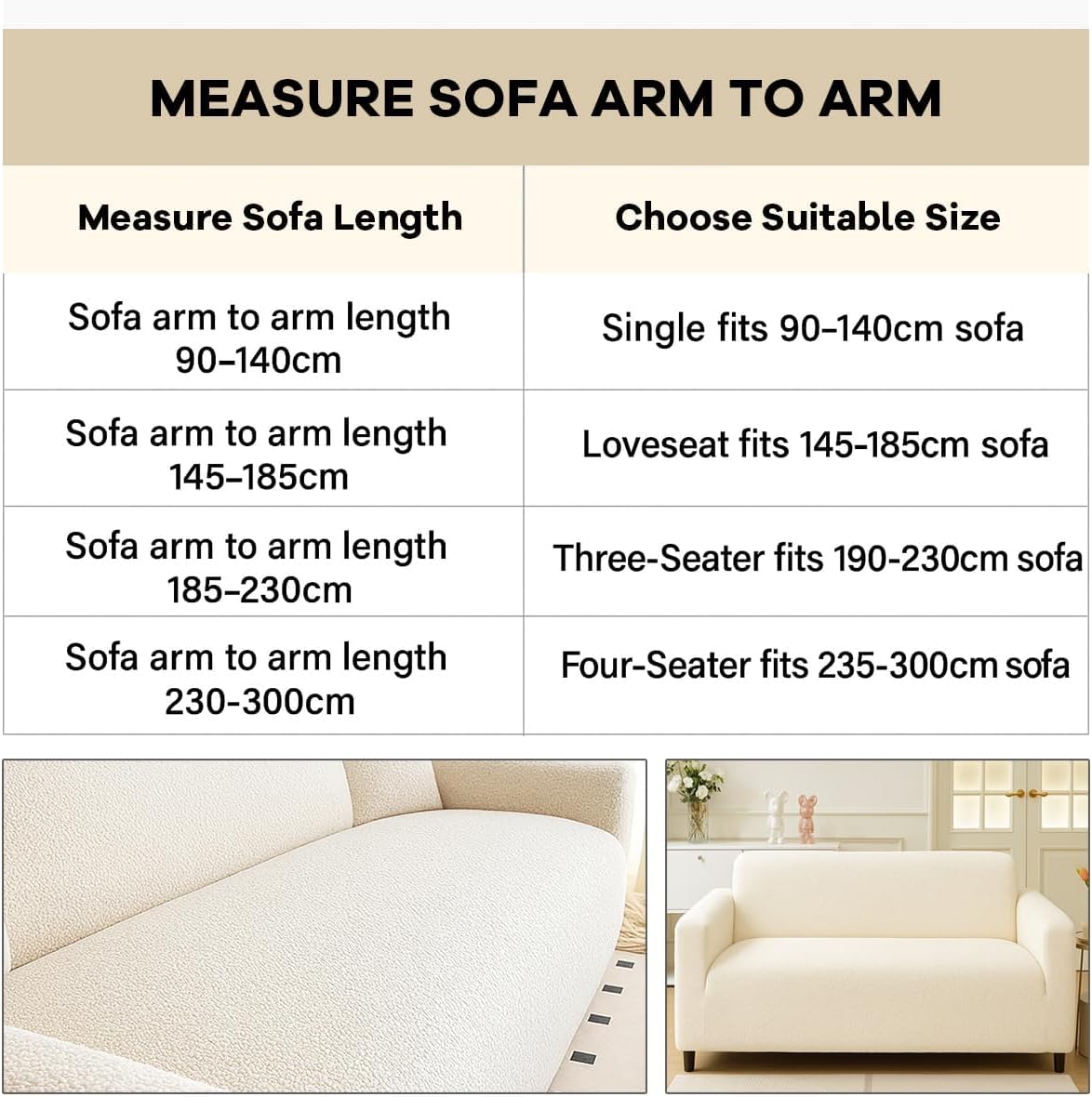 Stretch Plush Sofa Covers, Non Slip Soft Full Wrap Sherpa Fleece Couch Slipcovers, Washable Furniture Protector, for 1 2 3 4 5 Seater Pet Friend Beige 5 Seater-305-360cm