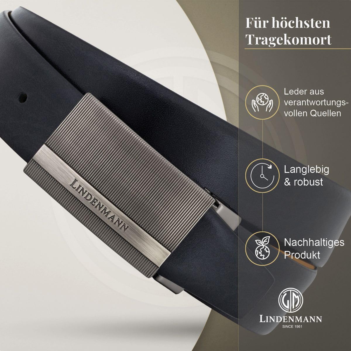 LINDENMANN Męski pasek ze skóry bydlęcej czarny Made in Germany