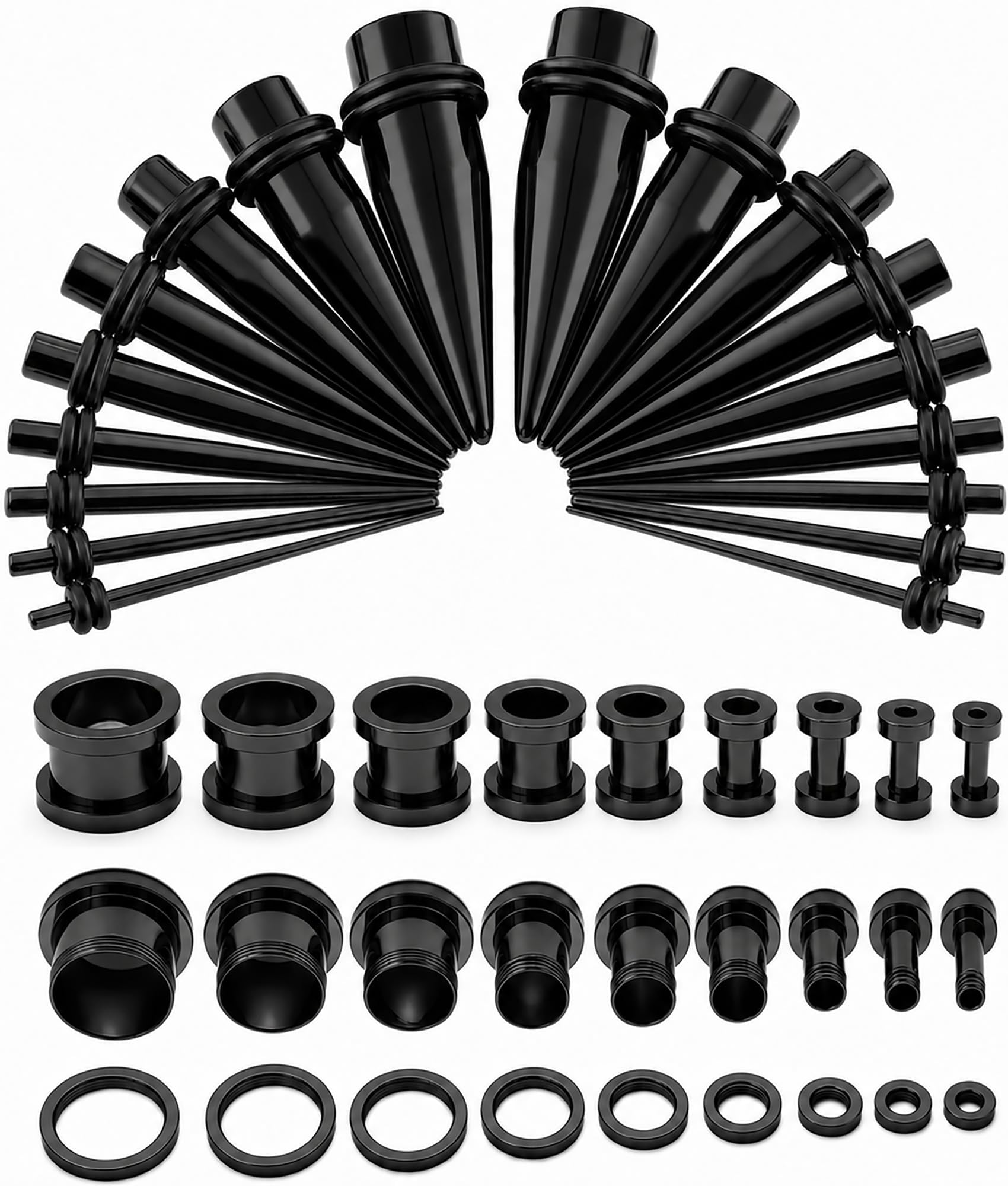 BodyJ4You 36PC Ear Stretching Kit - Complete Beginner Set 14G-00G | Gauges for Ears Stainless Steel Tapers Single Flare Plugs Tunnels - Dead Stretching Lobe Men Women Expander