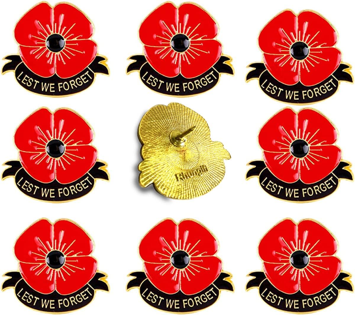 rhungift 10 Pack-Metal Poppy Flower Brooch Pins New Lest We Forget Pins Veterans Day Poppies Bulk Memorial Day Remembrance Day lapel pin Souvenir Gifts