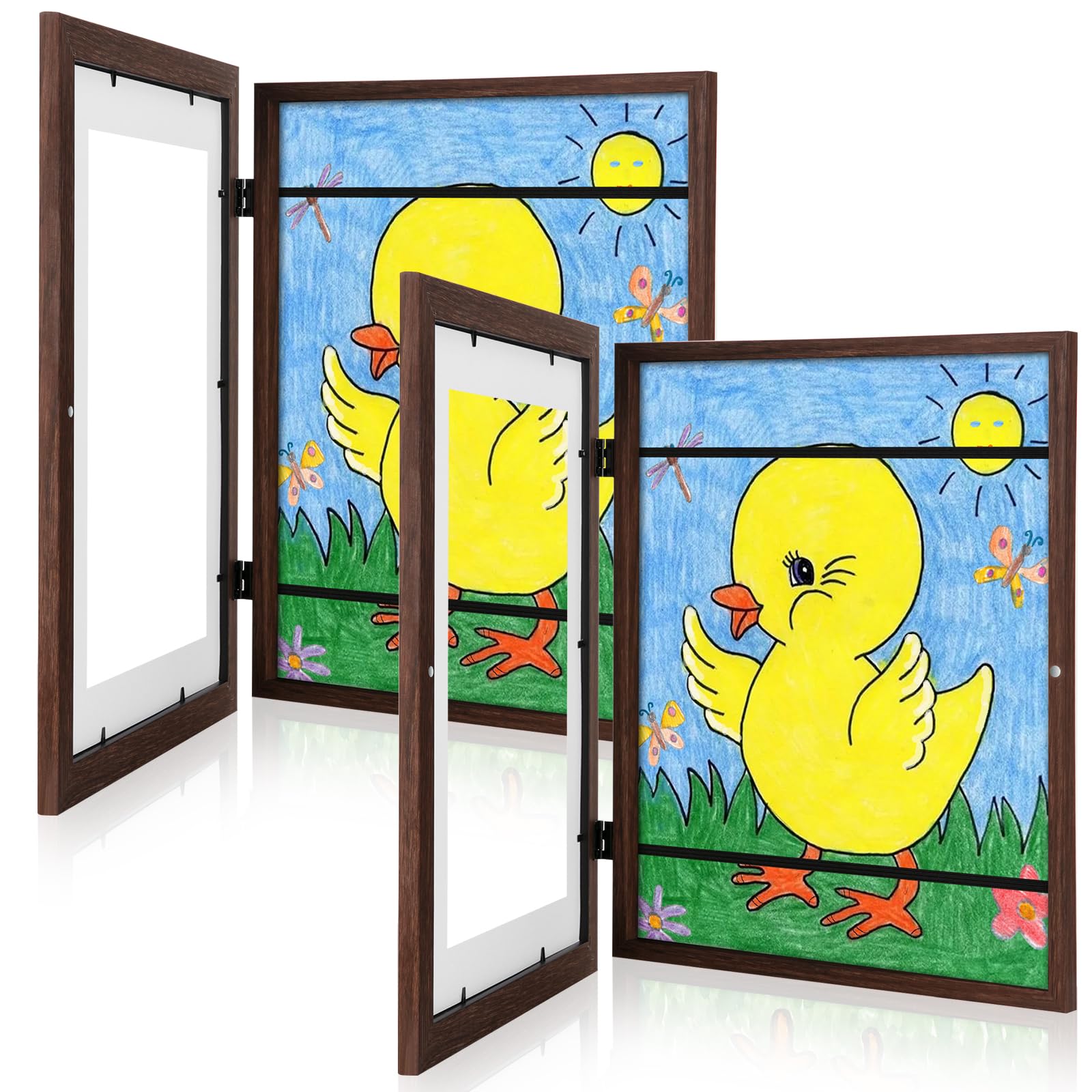 2-Pack Kids Art Frames, 11x14 Front Opening Kids Artwork Frames Changeable, Displays 9x12 With Mat and 11x14 Without Mat, Holds 50 Pcs, for 3D Picture, Crafts, Children Drawing, Hanging Art, Portfolio