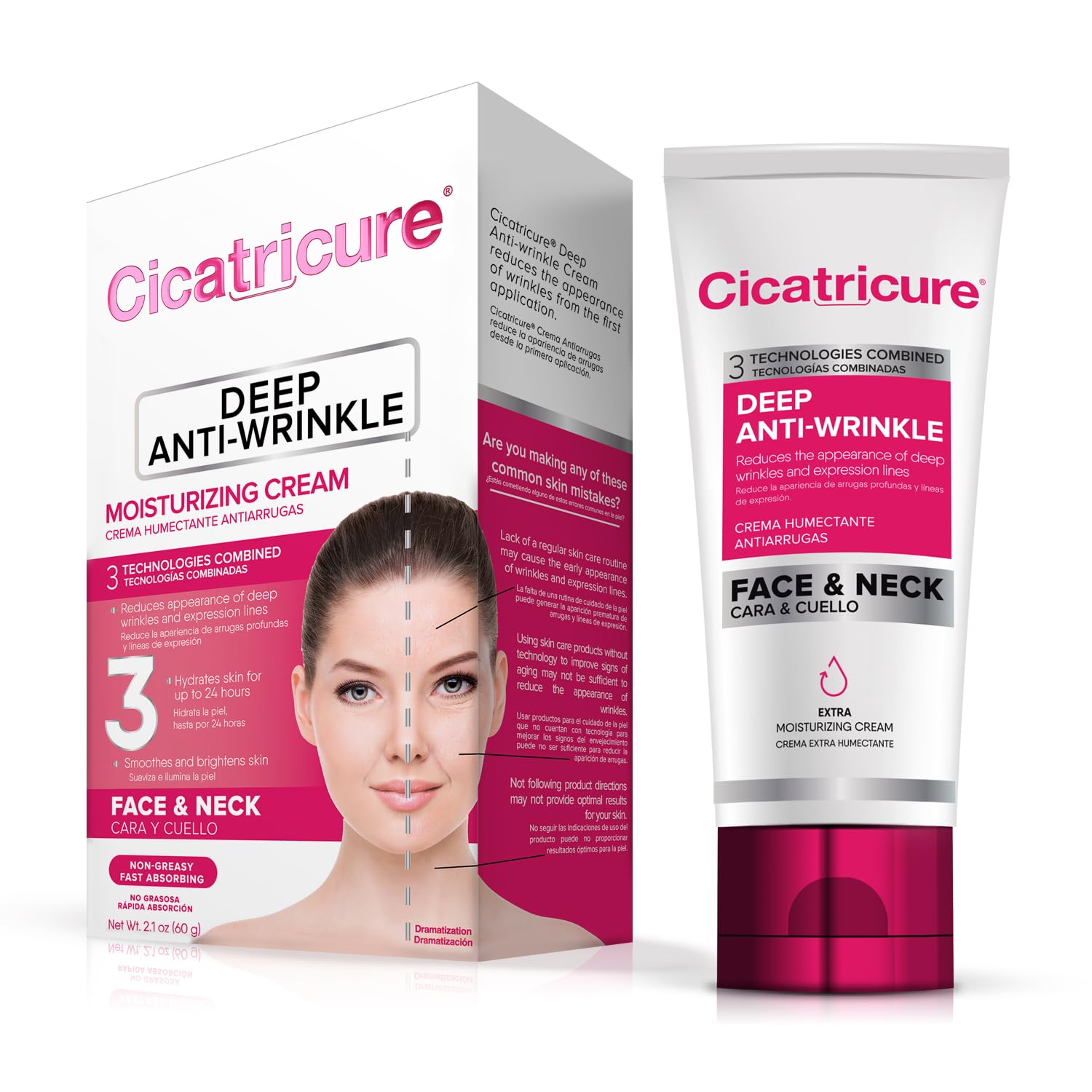 CicatricureDeep Anti-Wrinkle Face & Neck Cream, Reduces the Appearance of Wrinkles from 1st Use, Face Moisturizer, Anti-Aging Cream, Non-Greasy Wrinkle Cream for Women, Neck Cream, 2.1 Ounces