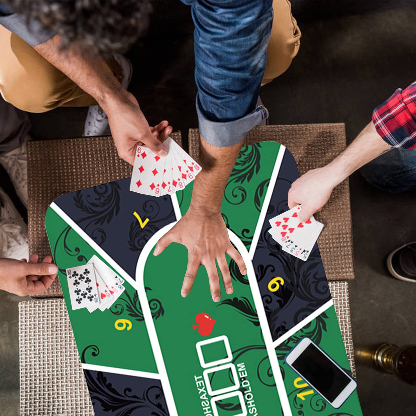 Mesa de póquer,Texas Hold'em Poker Mat ， Mesa de póquer Texas Hold'em portátil de Goma for 8 Jugadores con diseño Superior y Bolsa de Transporte for Jugar a Las Cartas(Groen,95x47inch)