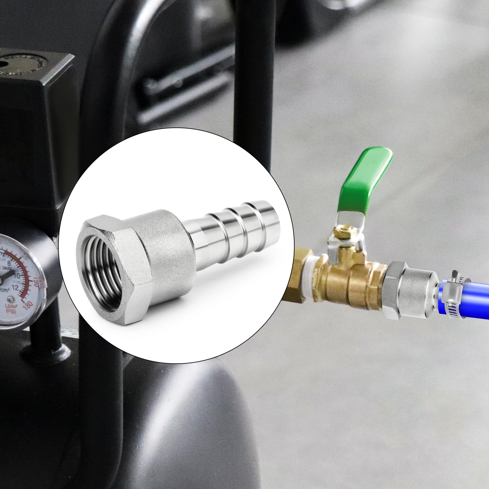 2 Pieza Racores de acero inoxidable 304 con espiga, de 19 mm a rosca hembra BSP de 3/4", conectores industriales de compresión para sistemas de agua, combustible, aire y hidráulicos — view 7