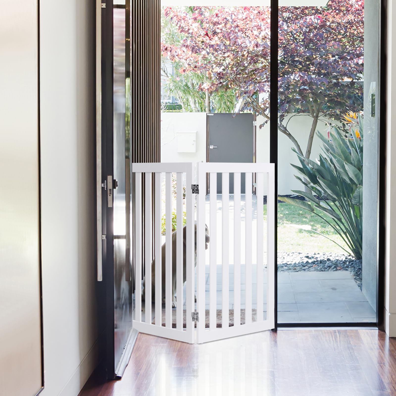 COSTWAY Cancelletto per Cani Pieghevole in Legno con 2 Ante, Ideale per Scale, Soggiorno e Cucina, 89 x 101 cm, Bianco