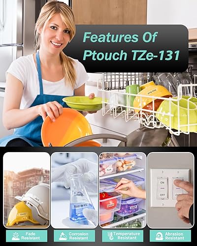 Miniatura 3 de Paquete de 4 cintas TZ de 0.472 in 0.47 laminadas transparentes compatibles con Brother P Touch TZe-131 Negro sobre cinta transparente para Brother