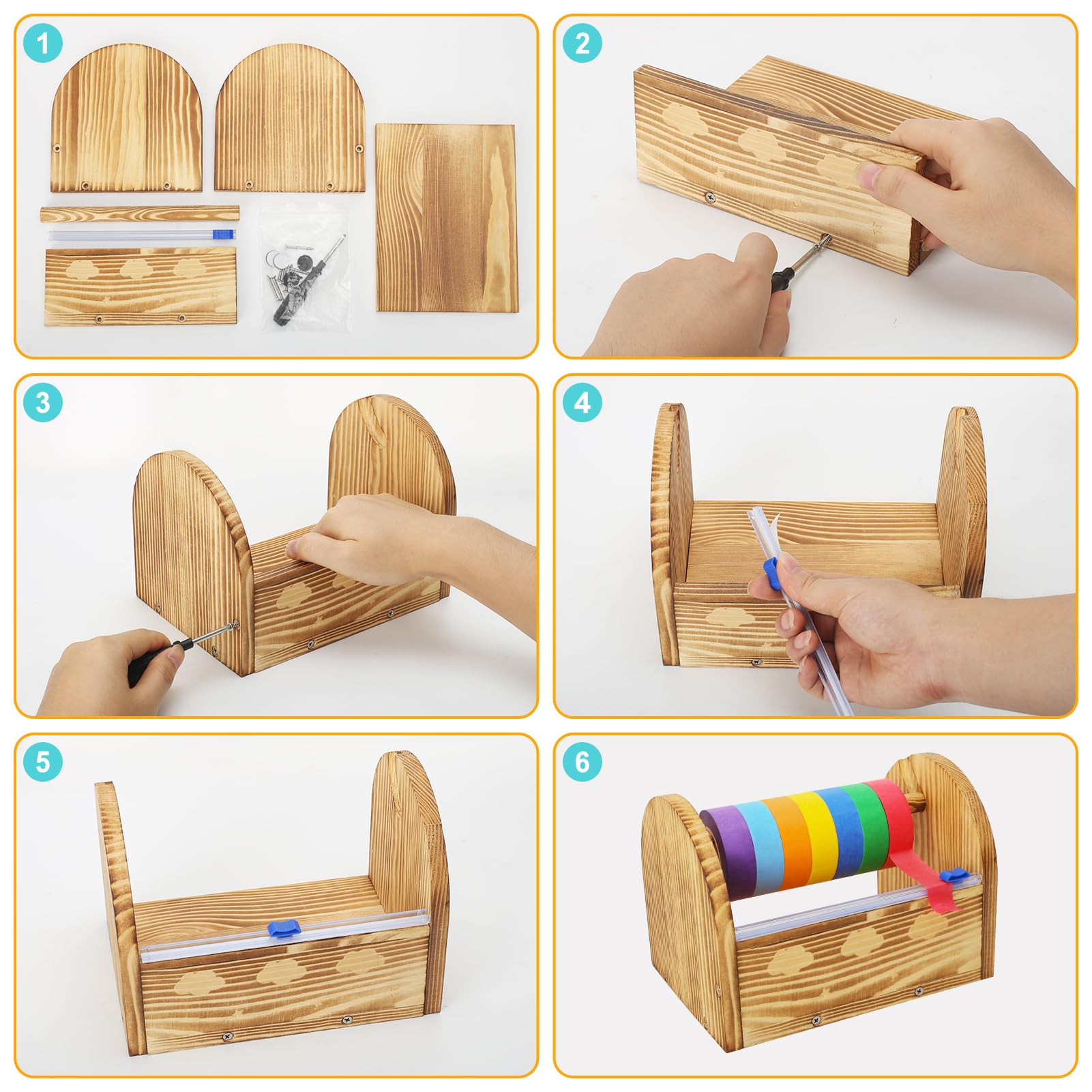 Dévidoir Ruban Adhésif En Bois - Multi-rouleaux, Avec Coupeur, Pour Bureau, école, Bricolage - Dimensions ~24x14x14 Cm