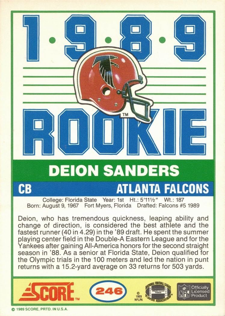 1989 Score Football #246 Deion Sanders Rookie Card
