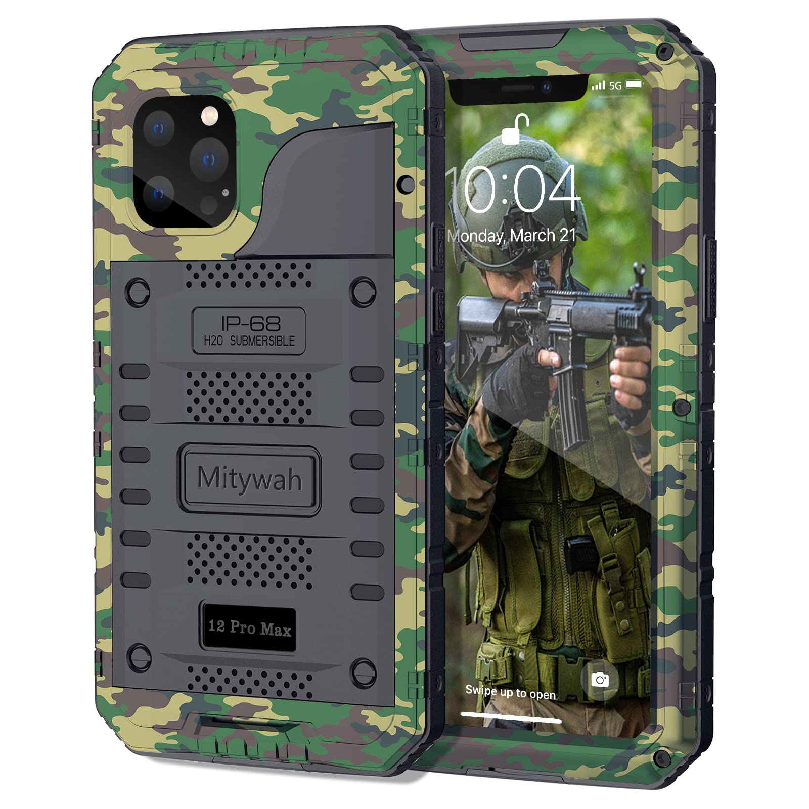 Mitywah Waterproof Case for iPhone 12 Pro Max, Heavy Duty Military Grade Armor Metal Case, Full Body Protective Rugged Shockproof Thick Dustproof