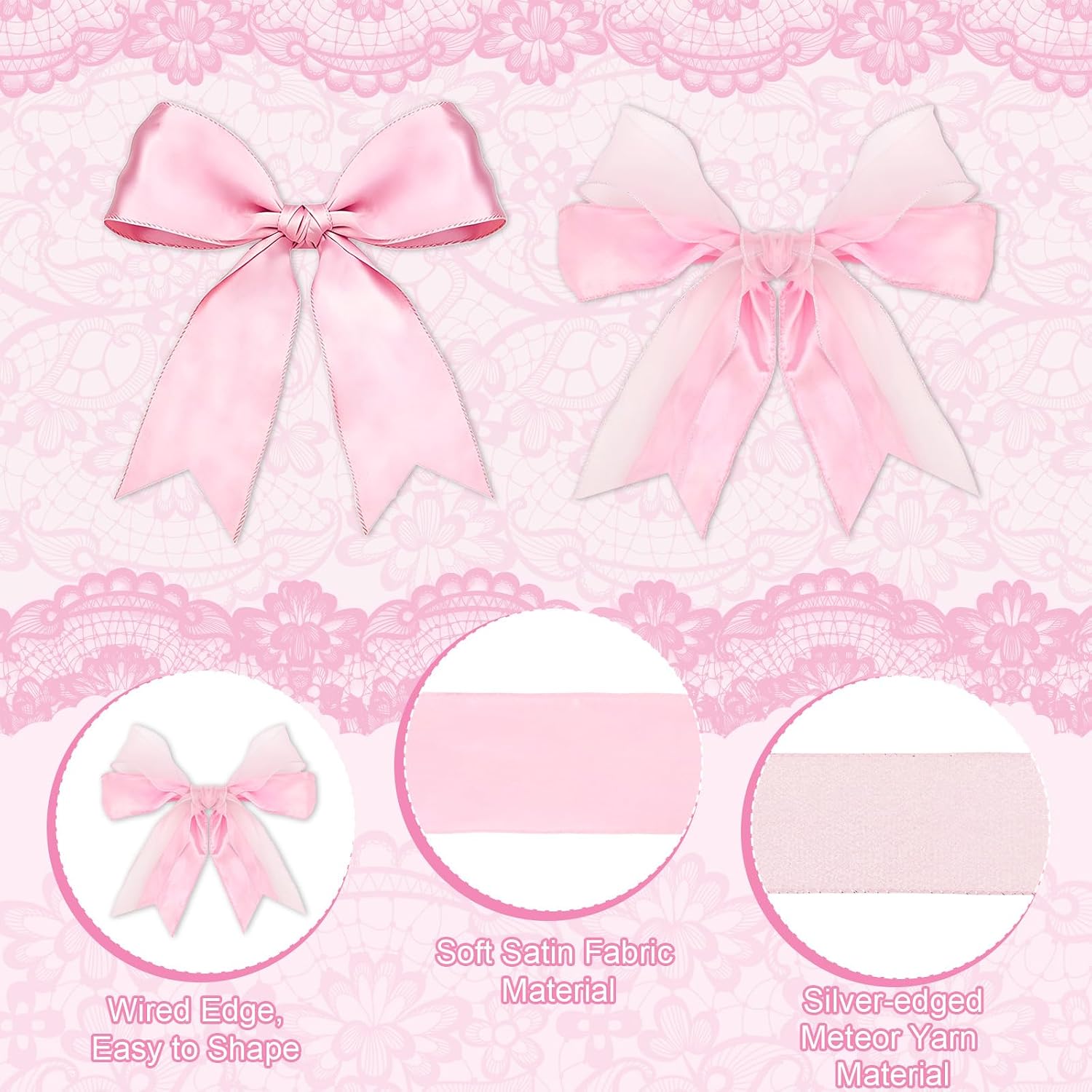 Pink Satin Wired Ribbon with Organza Wired Ribbon Set 40 Yards for Gift Wrapping Ribbon Bow Making Wreath Decor Pink Wired Ribbon for DIY Crafts Bouquet Floral Arrangement Home Décor