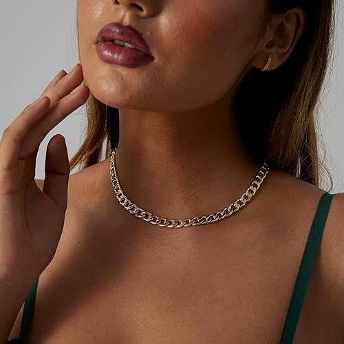 Miniatura 4 de VIROMY Collar de palanca de oro grueso chapado en oro de 18 quilates, perlas vintage, clip de papel, cadena de eslabones de cuerda trenzada