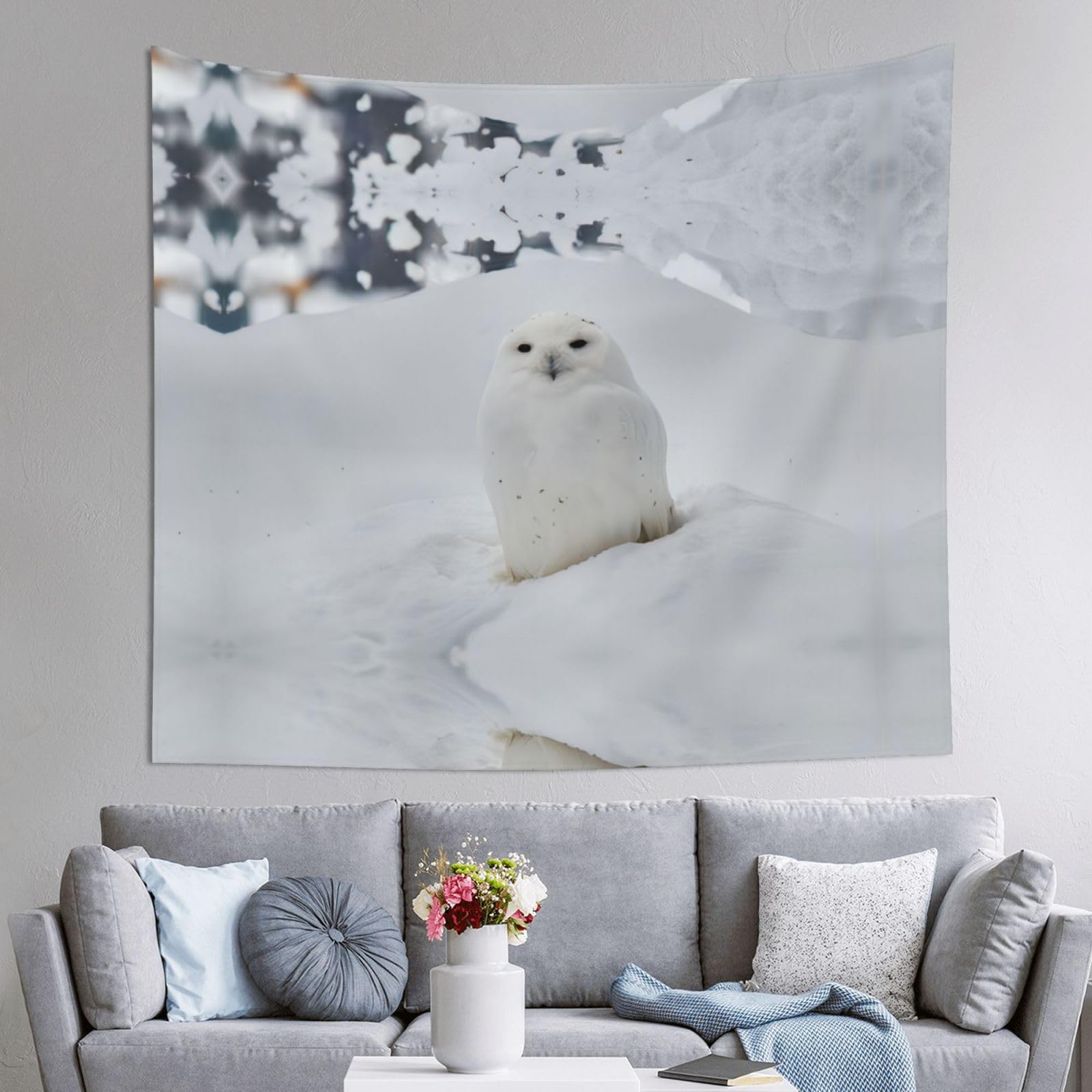 HLSBSSL 60x51in Snow Owl Printed Tapestry Tablecloth for Dormitory and Picnic Rooms - Multifunctional Fabric Hanging