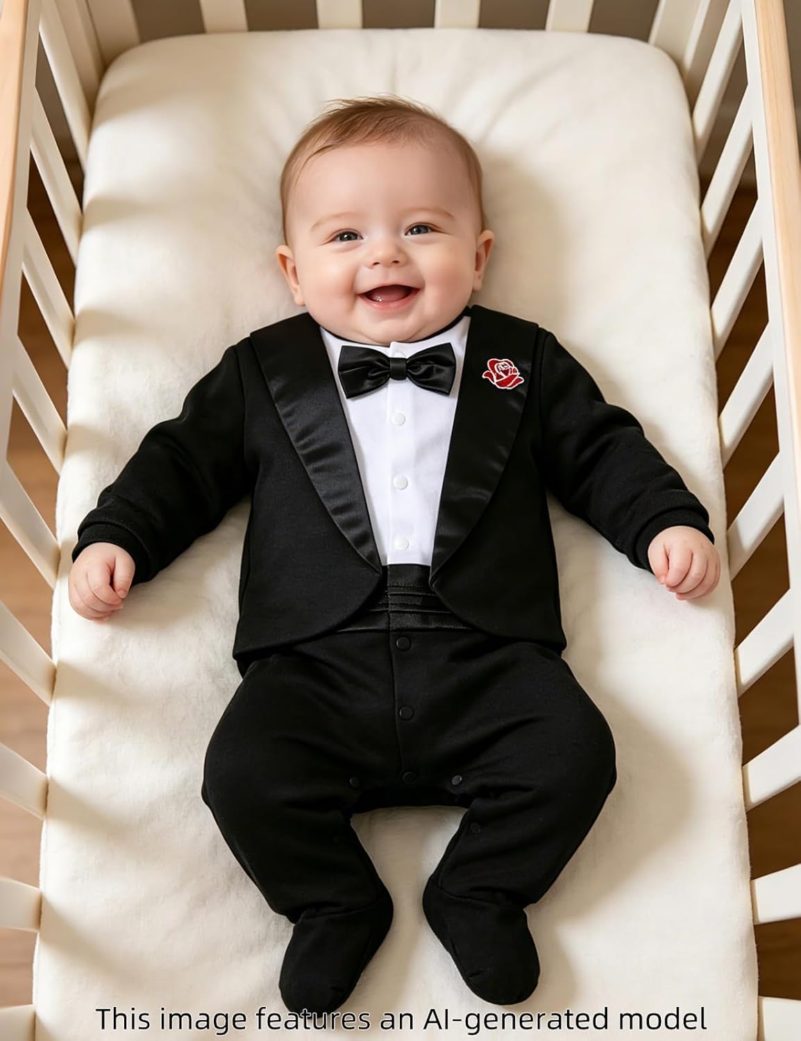 A&J DESIGN Baby Boy Tuxedo Gentleman Footie One-piece Romper with Bow Tie