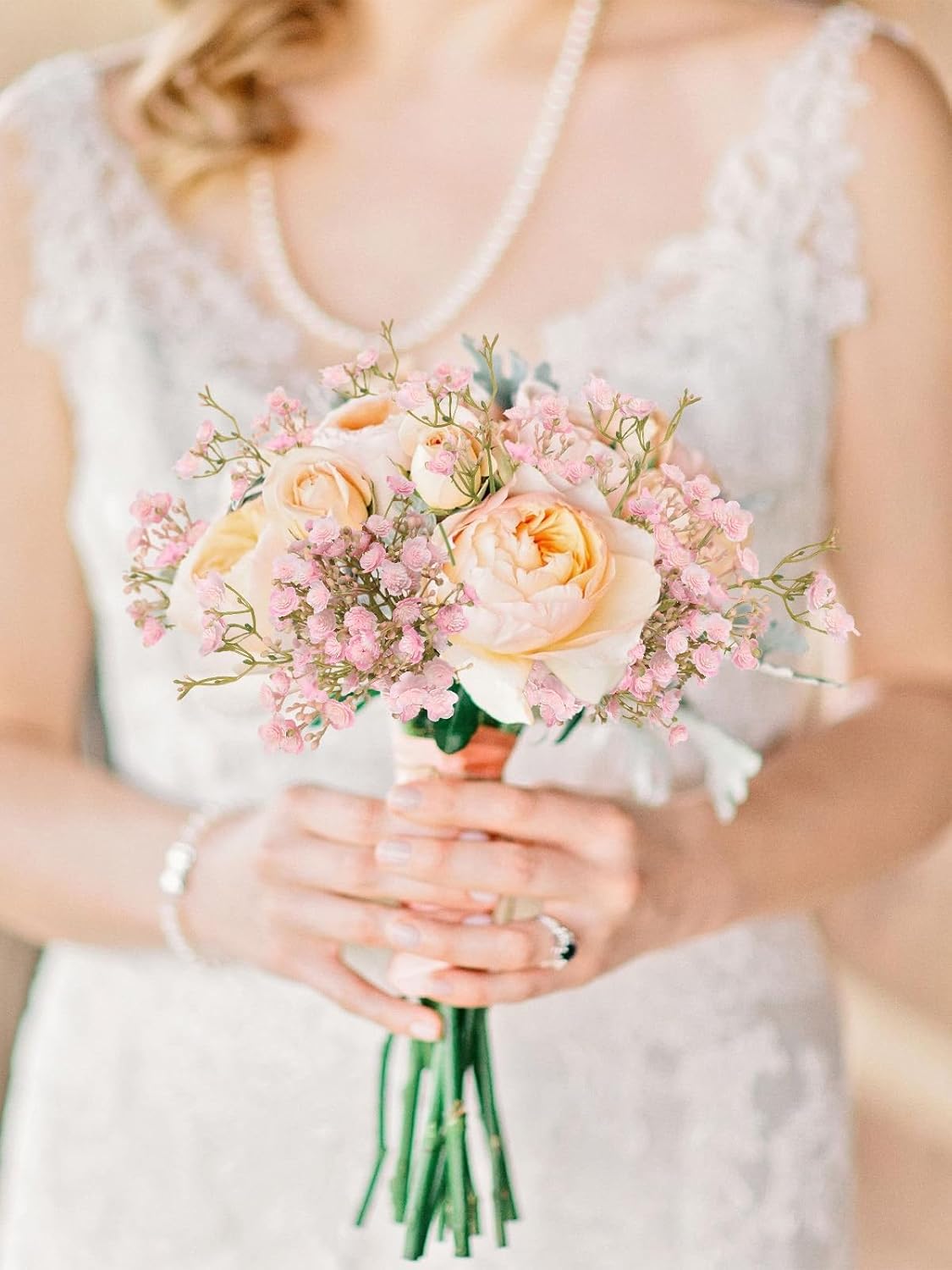 Pink Babys Breath Artificial Flowers, 5 Stems Real Touch Gypsophila Faux Flowers, 18.9" Fake Baby Breath Realistic Floral for Wedding Bouquet, Centerpieces, Home Party Decor (Light Pink)