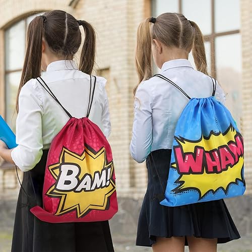 Miniatura 6 de Amylove 36 bolsas de recuerdos de fiesta de héroes, bolsas con cordón para mochilas, bolsas de regalo de dulces para mujeres, suministros de fiesta