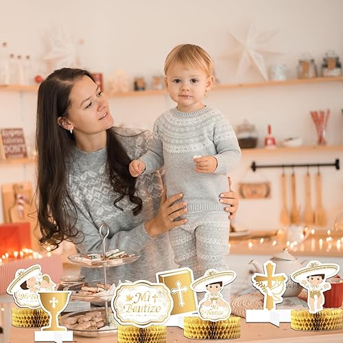 Miniatura 2 de Mi Bautizo - Centros de mesa de nido de abeja de primera comunión de doble cara para niños, bautismo, decoración de fiesta, bautizo, 3D, decoración