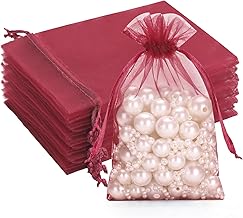G2PLUS 50pcs Wine Red Organza Bags: Organza Gift Bags with Drawstring 10×15CM for Wedding Favors Jewelry and Sweets
