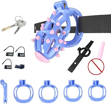 Special Edition Mens Blue Resin Training Cage, With1 Elastic Belt-USLZ5D C5L | Surface-Set Silicone Studs