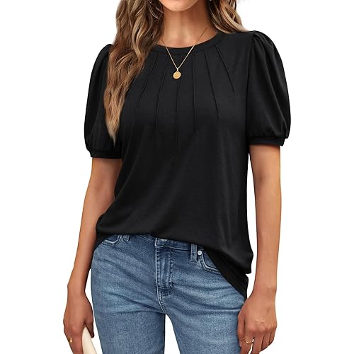 AUTOMET Womens Cute Summer Tops Short Sleeve Shirts Puff Dressy Blouses Business Casual Outfits Trendy
