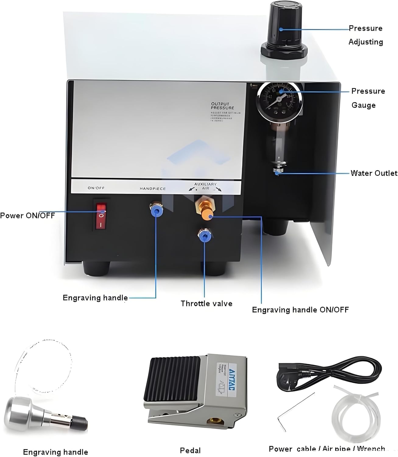 Jewelry Pneumatic Engraving Machine, 1400 RPM Adjustable Speed Metal Engraver, 60Hz 80W, Single Ended Engraver Graver Tool for Metal Engraving Jewelry Making