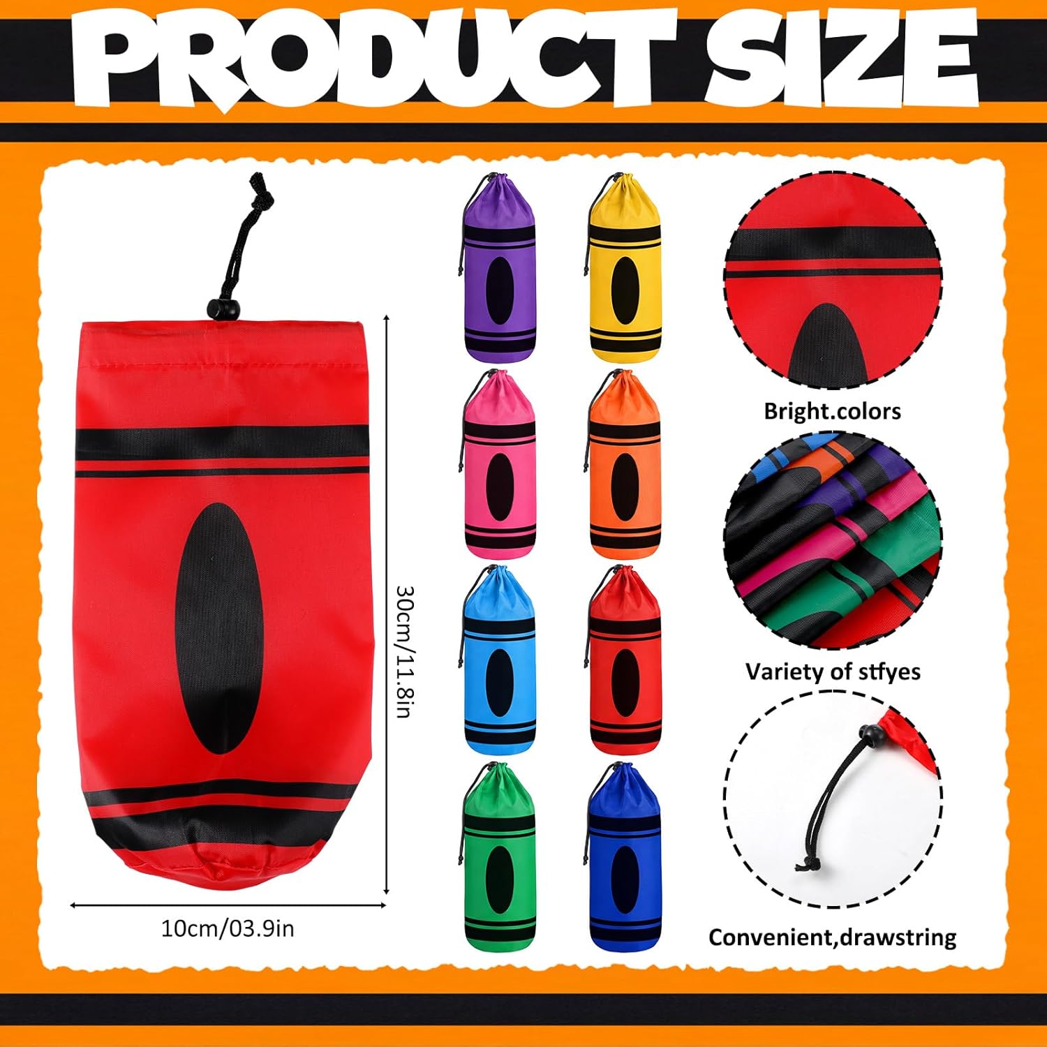 Gueevin 24 Pcs Graduation Gift Bag 12 x 4 inch Crayon Drawstring Backpack Teacher Appreciation Week Party Favors Bulk Preschool Kindergarten Graduation Goodie Bags Back to School Party Decoration
