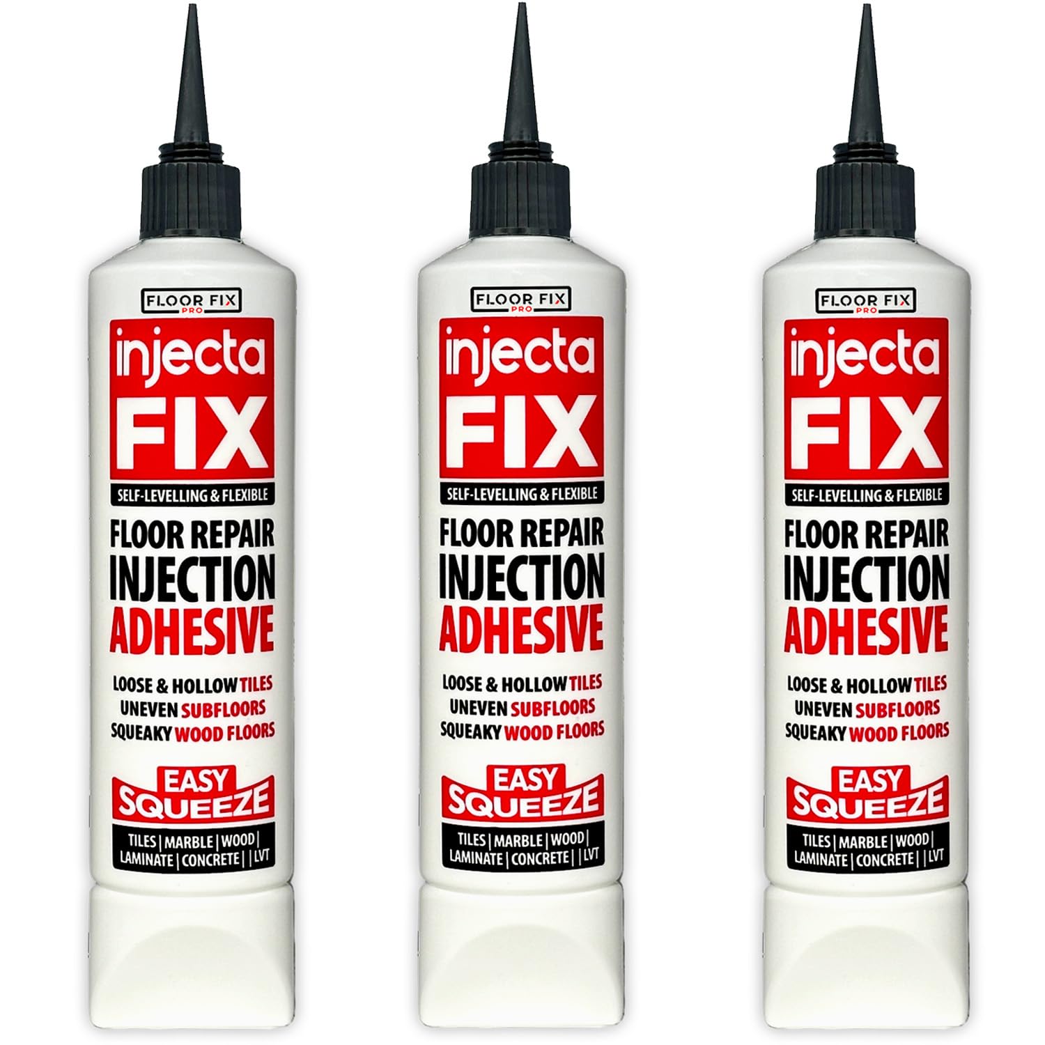 Injectafix Easy Squeeze - Flexible Strong Adhesive to Fix Floors and Repair Loose & Hollow Tiles, Wood, LVT & Laminate Self-Levlling No Gun Necessary