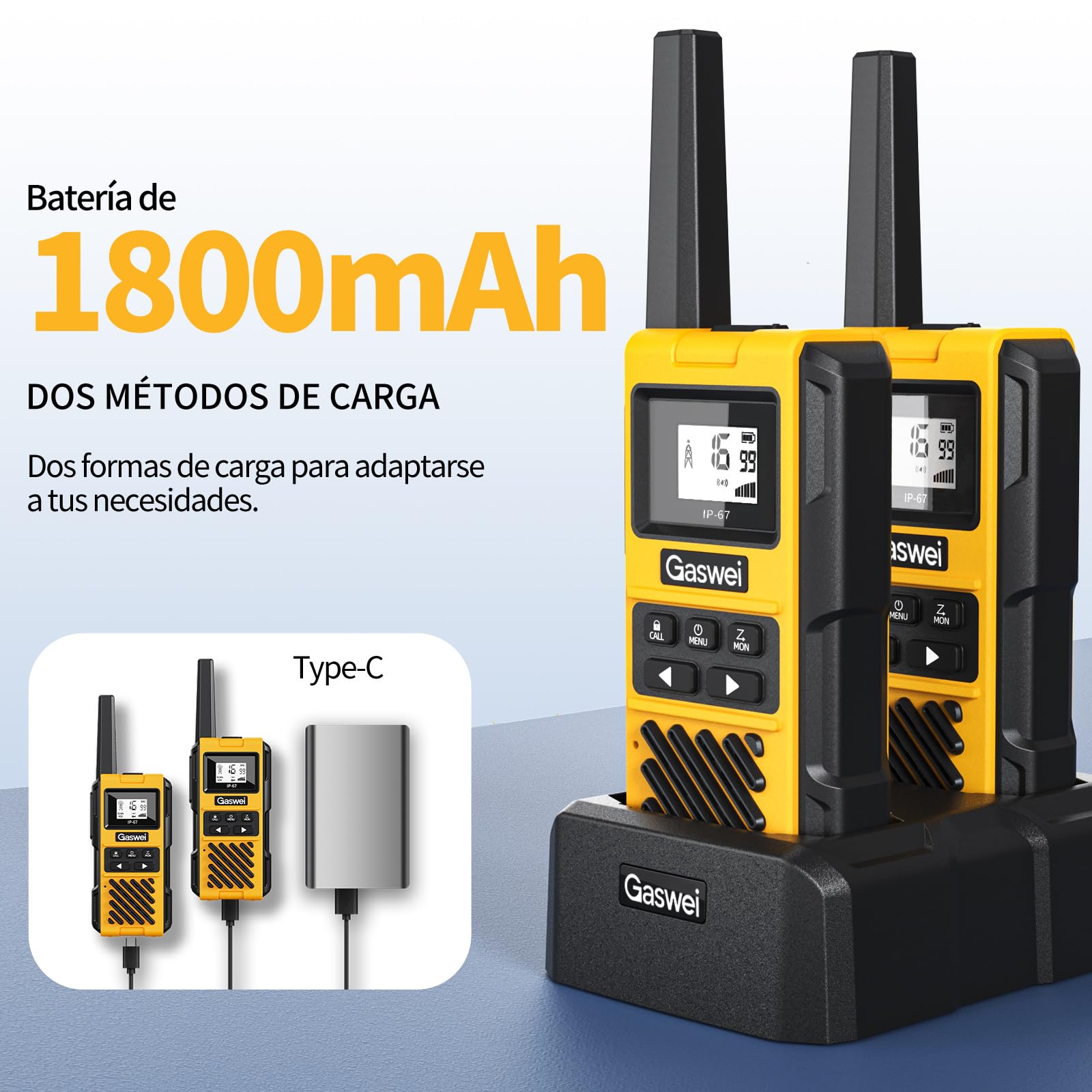G1pro Walkie Talkies de Alto Rendimiento con Gran Alcance para Adultos, radios de Emergencia Recargables, Canales con batería de Iones de Litio, IP67 Resistente al Agua (2 Unidades)