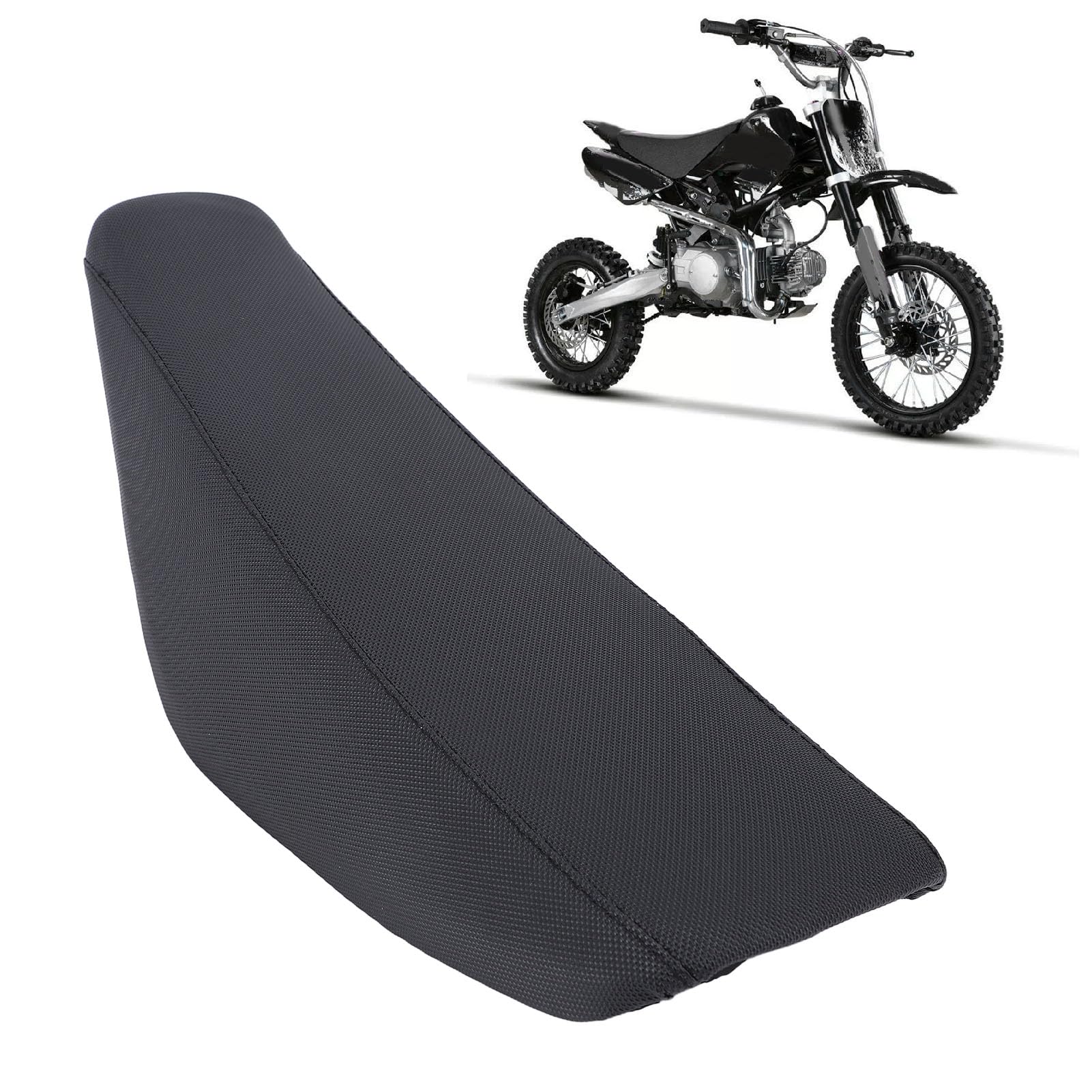 Sedile in schiuma alta e piatta per moto, sedile alto di ricambio per moto da cross per CRF50 XR50 SSR SDG TaoTao Coolster da 50 a 160 per pit bike con copertura traspirante (Nera)