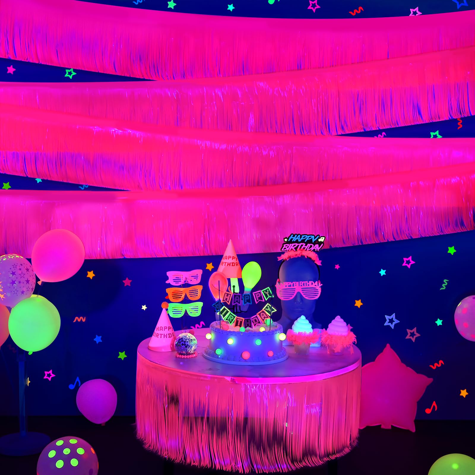 Décoration de fête phosphorescente fuchsia fluo Mega-L pour anniversaire