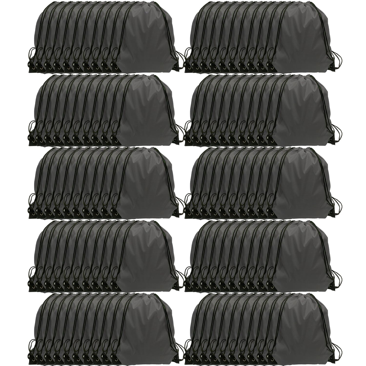 GoodtoU Drawstring Backpacks, 100 Pieces Drawstring Bags Bulk Nylon Backpack for Sport, Traveling, Team (Grey)