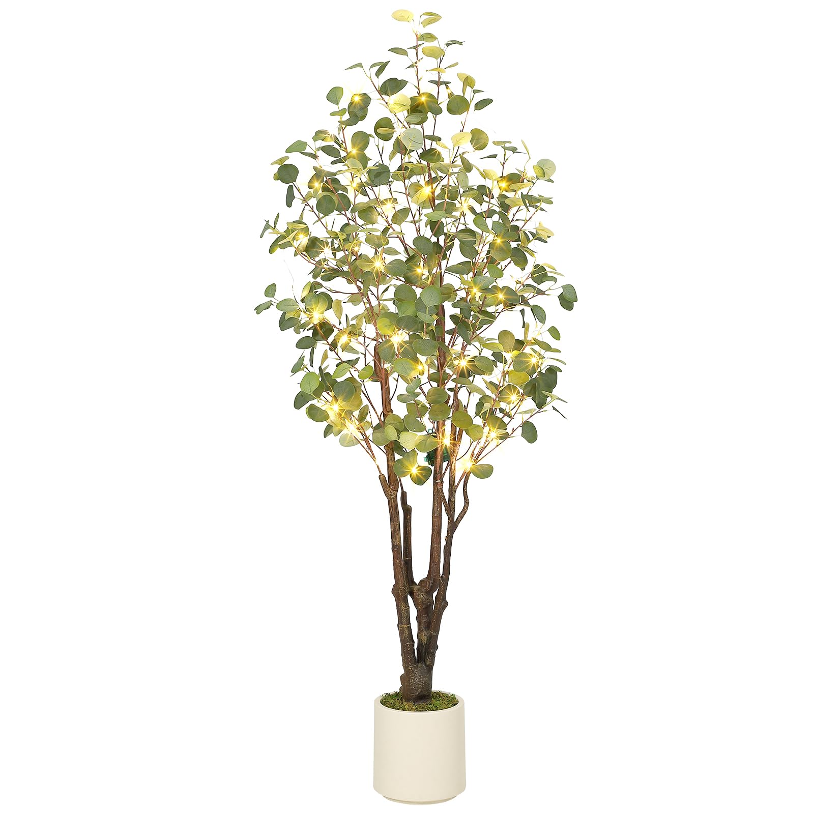 Garvee Künstlicher Eukalyptusbaum Indoor Mit 50 LED Lichtern,180 cm Kunstpflanzen Groß Kunstbaum Im Topf Für Indoor Outdoor Home Schlafzimmer Büro Garden Dekoration