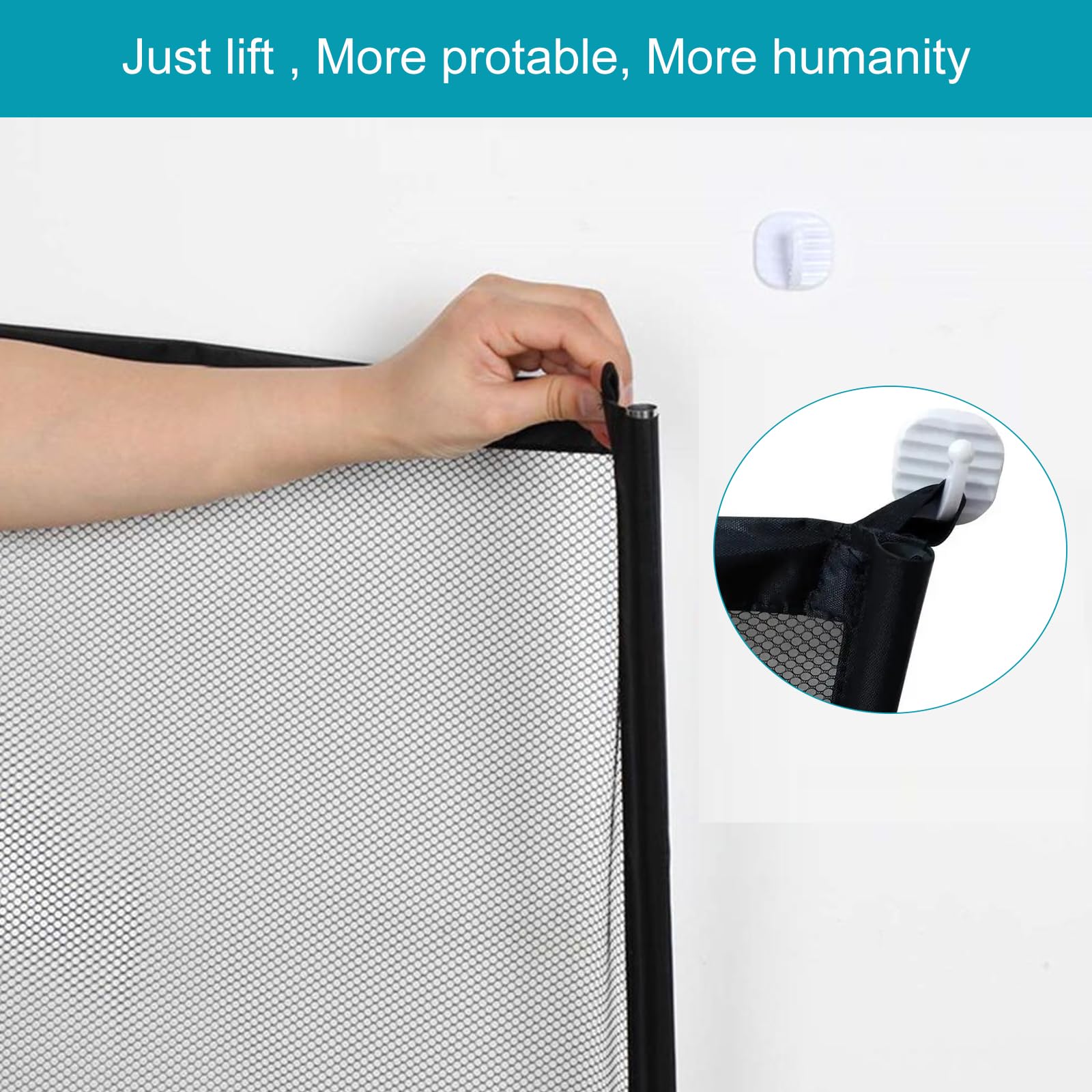 Magic Gate for Dogs 110x72cm Stair Gates for Dogs Portable Safe Guard Isolation Net with Hooks and Poles - Image 4