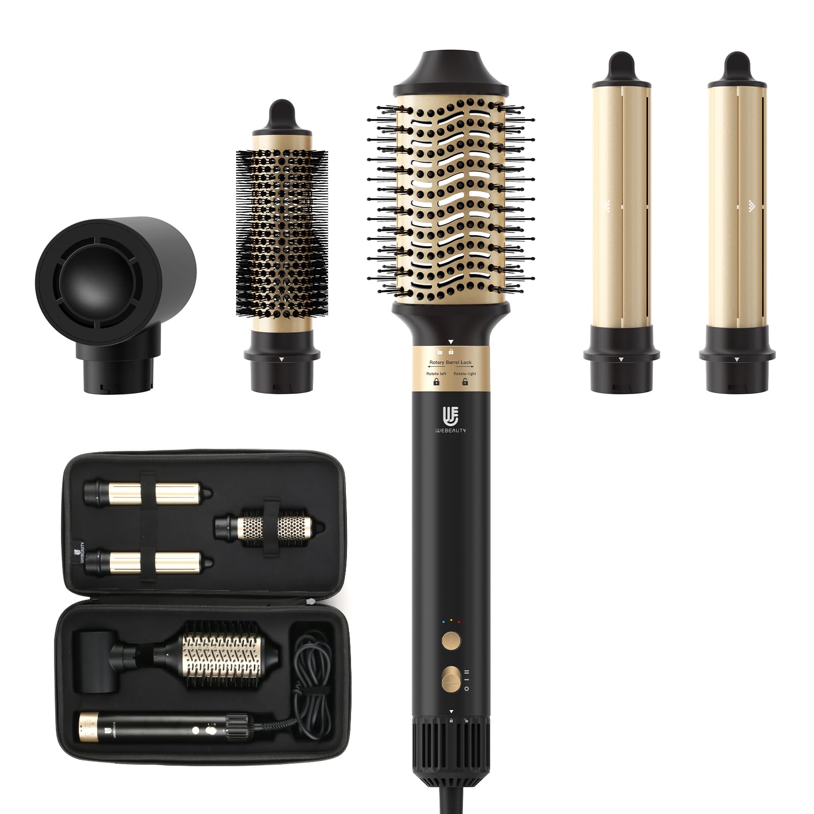 webeauty 6 en 1 Cepillo Moldeador de Pelo Cepillo Secador de Pelo Negro | 110,000RPM/Min, 500W Ionico Secador Alisador de Pelo 30m/S Secador Cepillo 1400W Secador Moldeador de Pelo