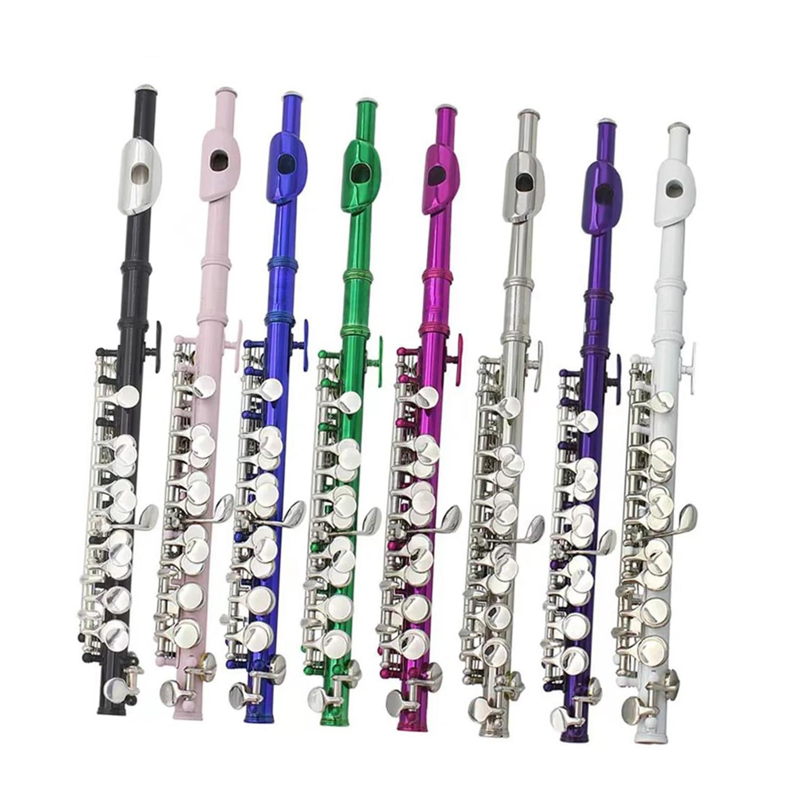 flet prosty Niebieski Piccolo 16 otworów z kluczem E instrumenty dęte drewniane o połowie rozmiaru flet biały mosiądz z częściami instrumentów w pudełku (Color : Silver)