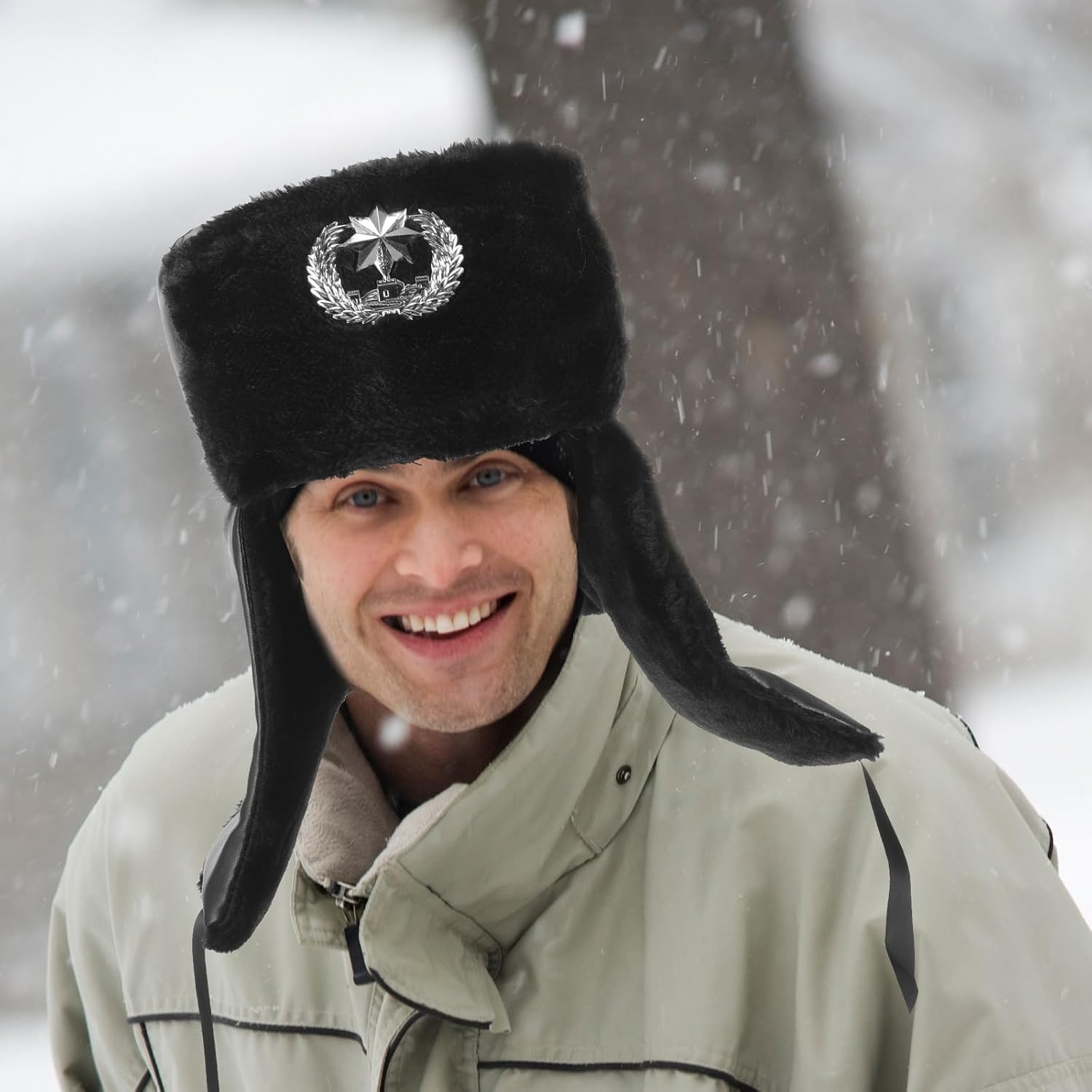 Healifty Vintage Mens Warm Hat with Plush Lining and Pu Leather, Lightweight and Easy to Carry Cap for Outdoor Workers, for Traveling and Winter Activities Black