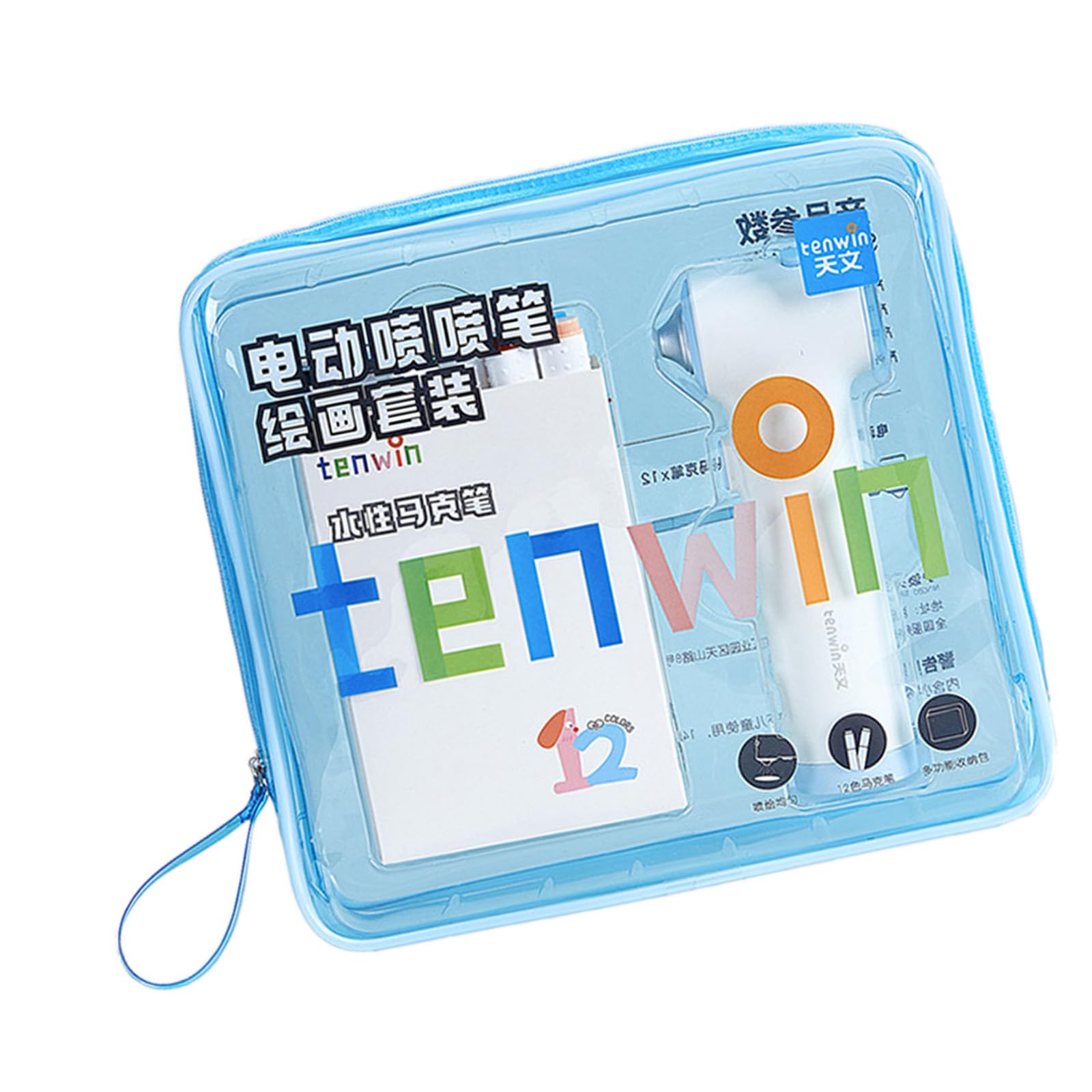 XISAOK Electric Sprayer Pen Set with 8 Felt Tip Markers 3 Stencils Kids Art Supplies for for Kid Painting School Art Project