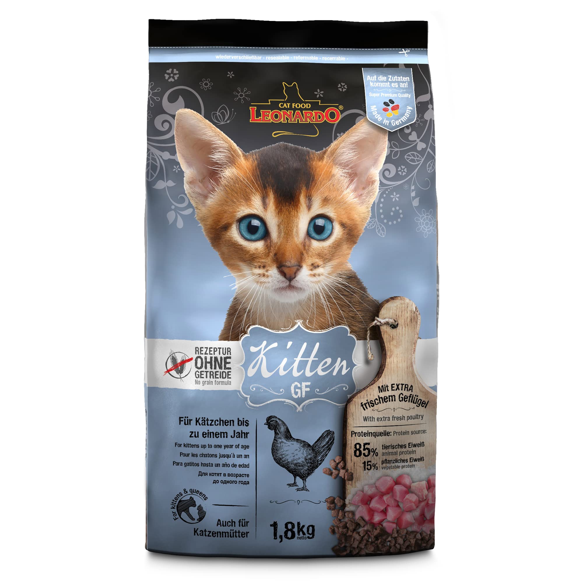 LEONARDO Kitten GF Katzenfutter Kitten, 1,8 kg getreidefreies Trockenfutter für Kätzchen bis 1 Jahr, Alleinfuttermittel mit frischem Geflügel