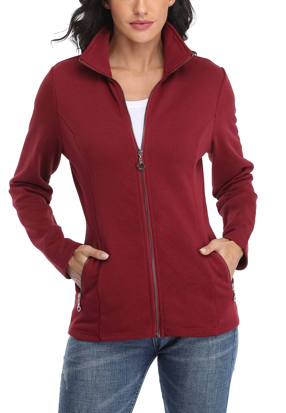 Anienaya Women's Stand Collar Lightweight Jacket Cotton Jackets Warm Slim Fit Casual Zip up Outerwear Coat