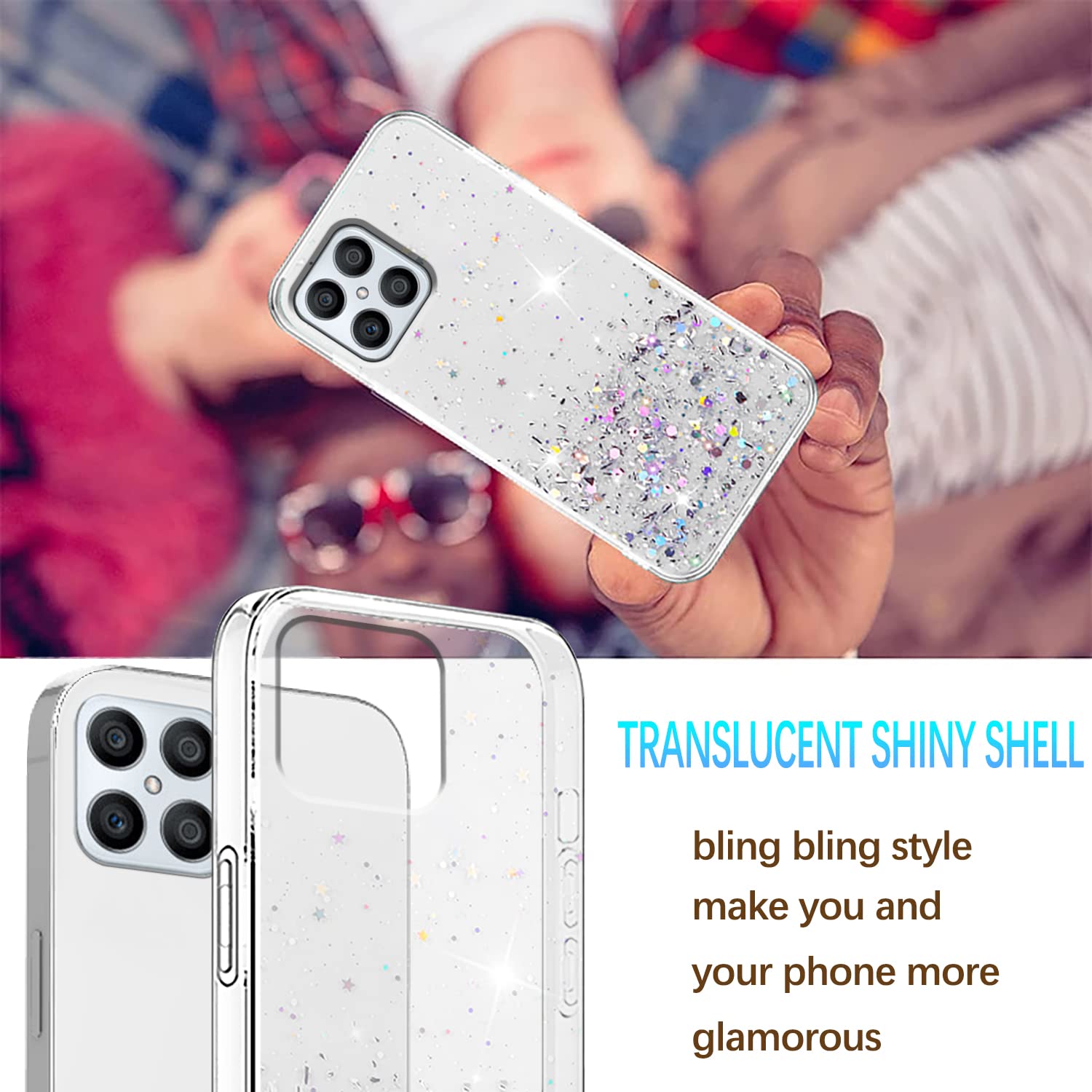 Wousunly Compatibile con Cover Honor X8 Glitter Trasparente,Custodia Honor X8 Sottile Silicone Brillantini Case (Viola