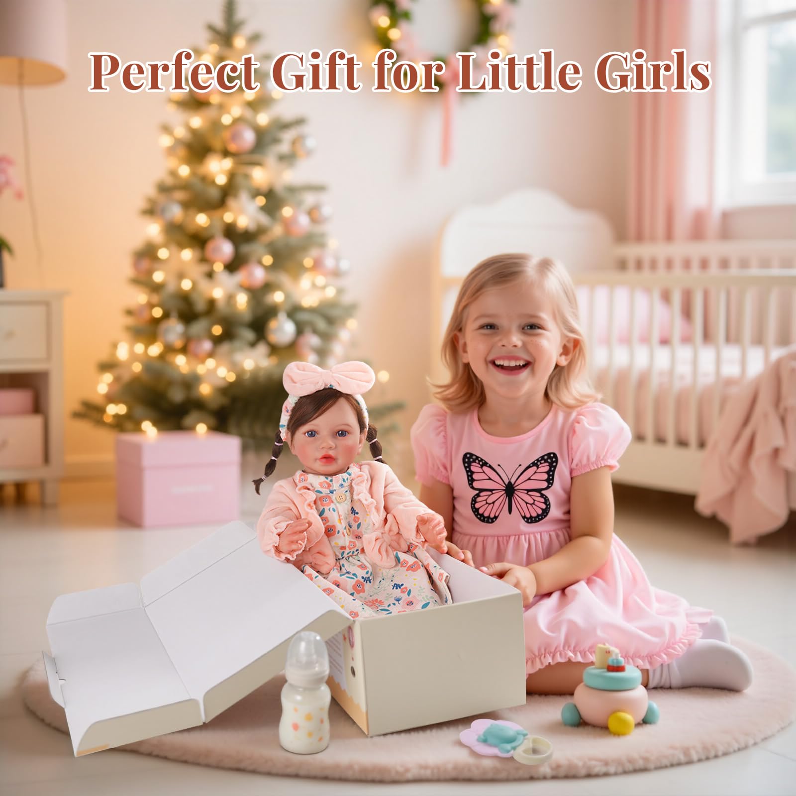 BABESIDE Bambole Reborn Femmina - 20 Pollici 50 cm Bambola Realistica con Capelli Lunghi e Corpo in Tessuto Morbido, Con Abito e Accessori, Regalo per Bambini dai 3 Anni in Su