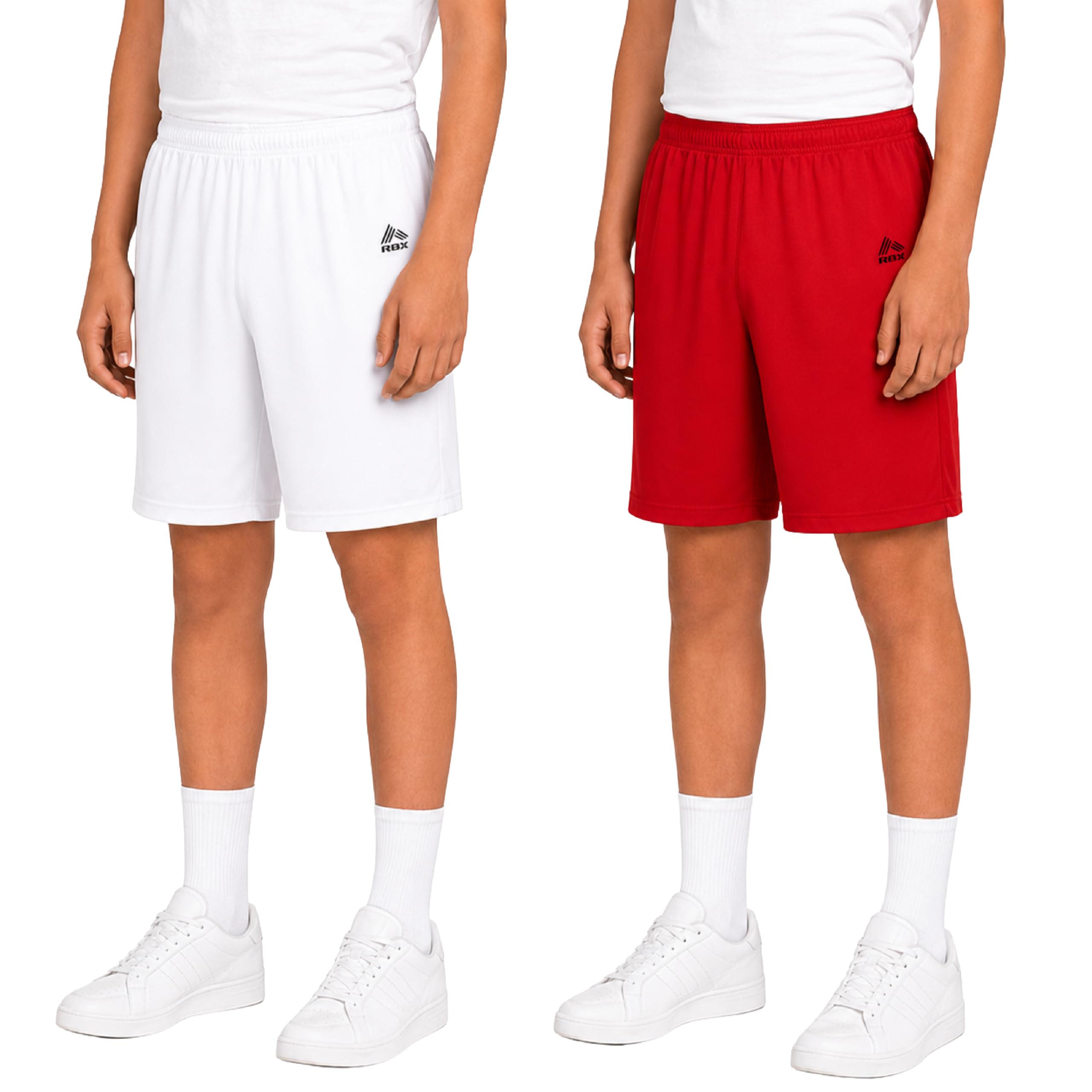 RBX Pantalones cortos deportivos para niños, paquete de 2 pantalones cortos transpirables de forro polar de poliéster con bolsillos, pantalones cortos activos para niños
