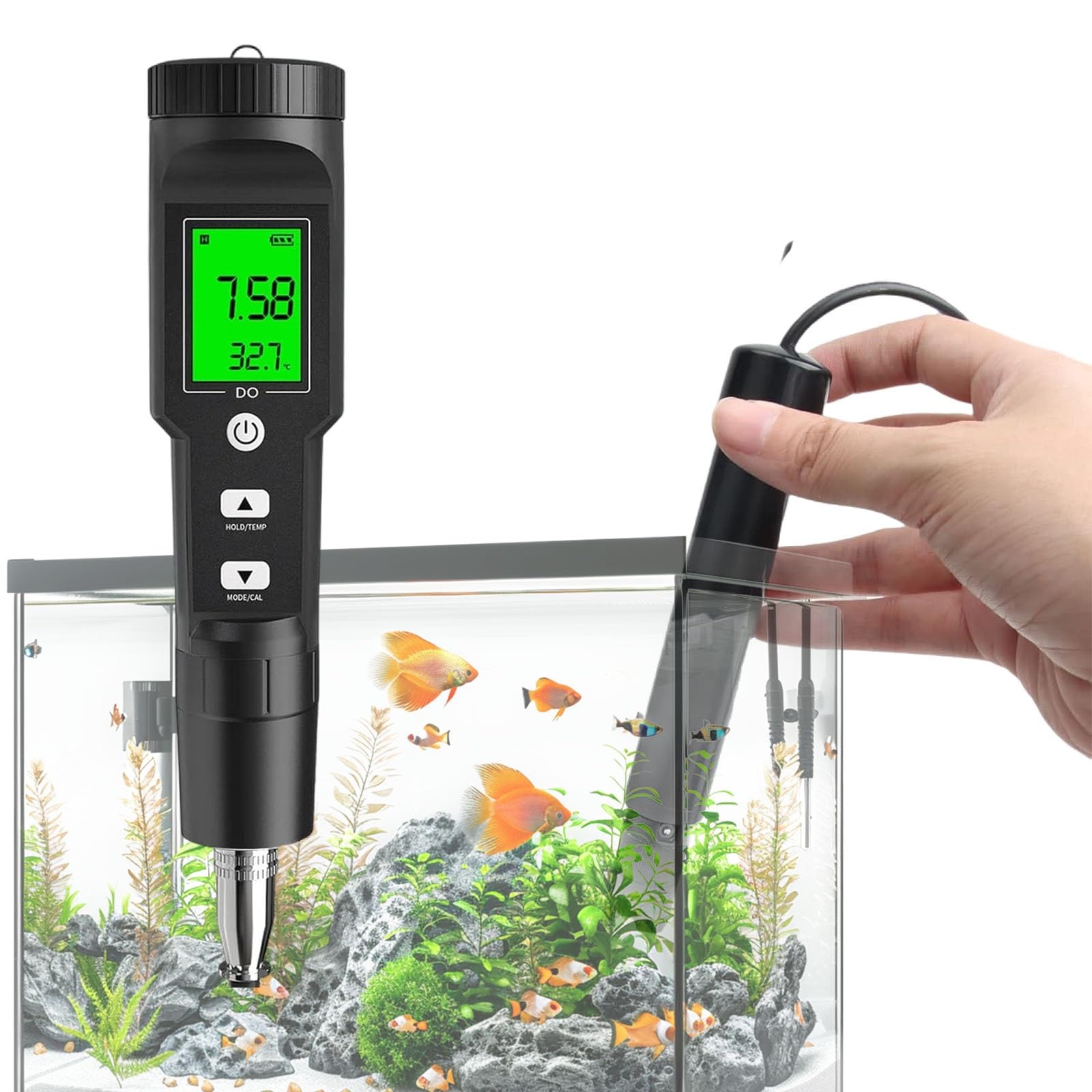Misuratore di ossigeno disciolto, 0-40,00 mg/l, kit per test di qualità dell'acqua di stagni e acquari, include ATC e liquido di riempimento degli elettrodi