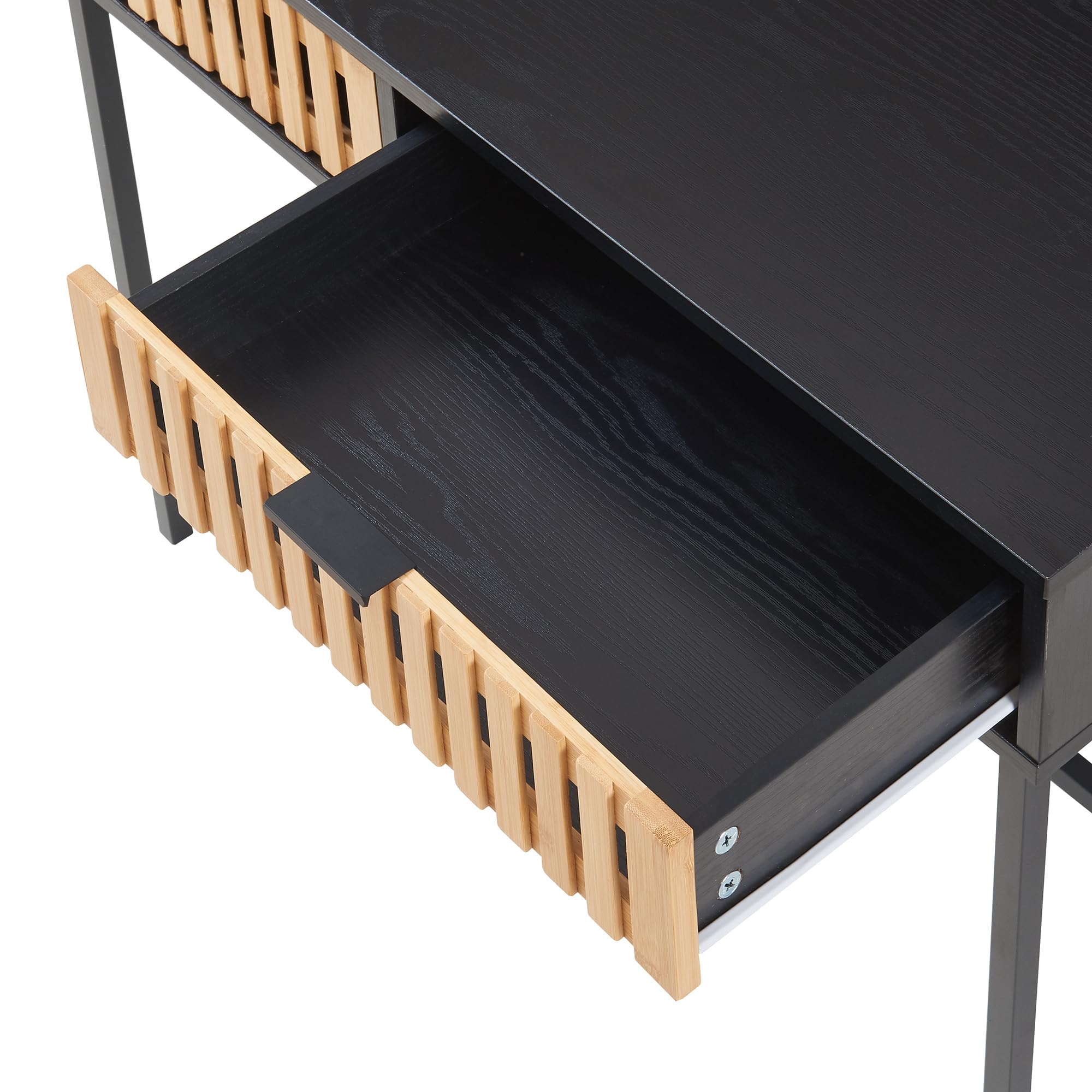 [en.casa] Consola Luniehti con 2 Cajones Uso Versátil Mueble Recibidor Mesa de Entrada Diseño Atractivo Estructura Robusta Estable Bambú MDF Metal 100 x 40 x 75 cm - Negro Natural