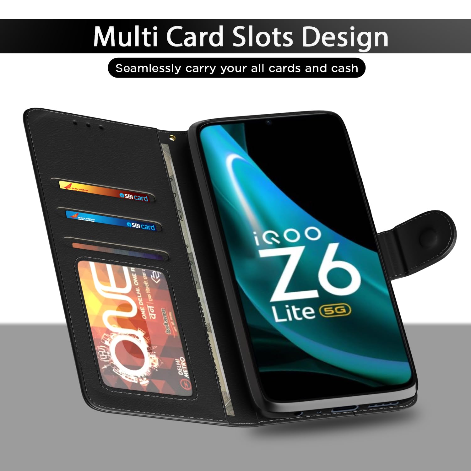 iQoo Z6 Lite 5G Flip Case - Leather Wallet Stand -5